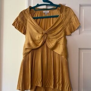Current Air Gold Flutter Sleeve Blouse with Tie Front